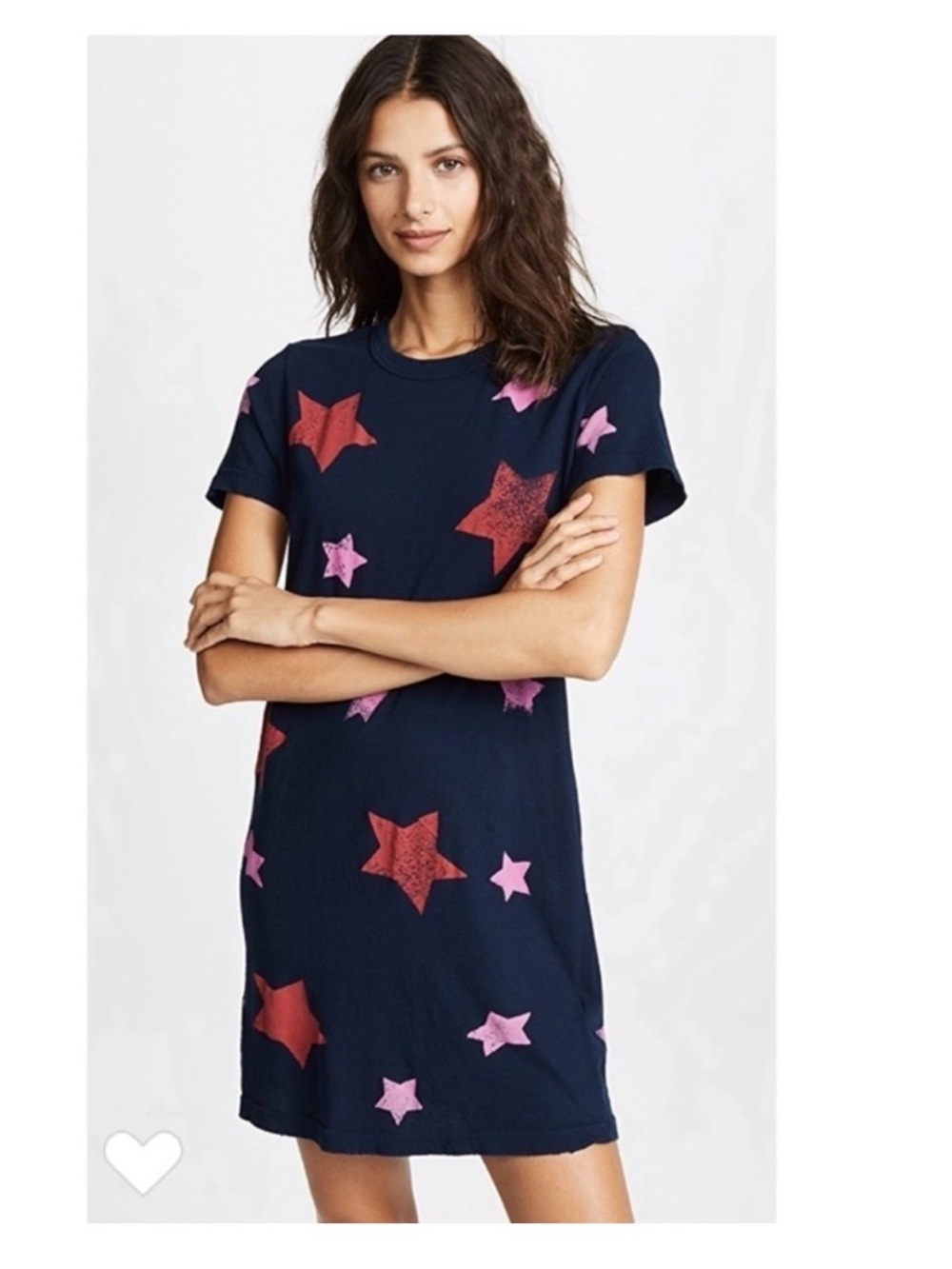 Current/Elliot Navy Star Print Short Sleeve Shift Dress - Pink & Red Stars
